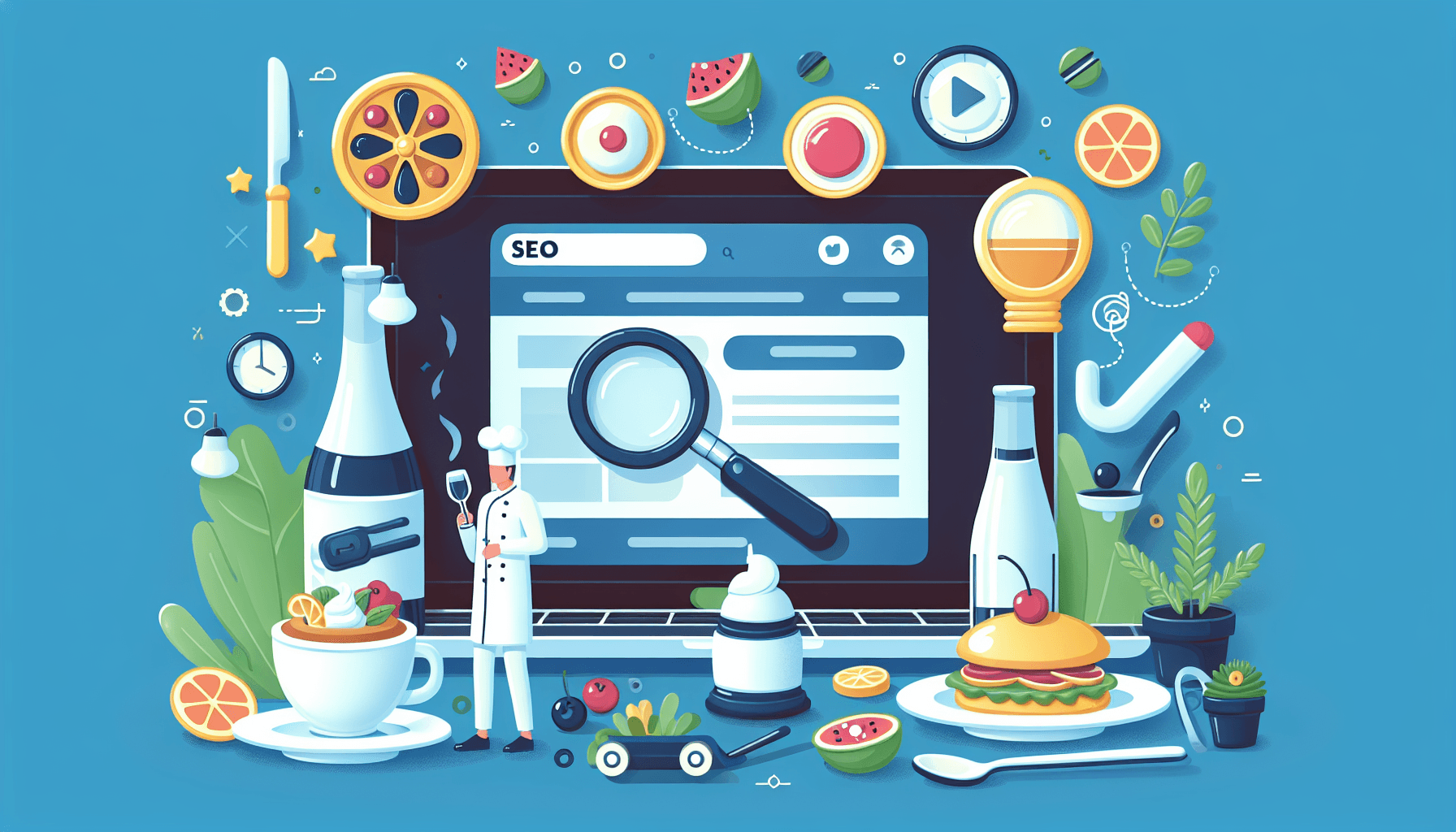SEO w gastronomii: laptop, jedzenie, gotowanie