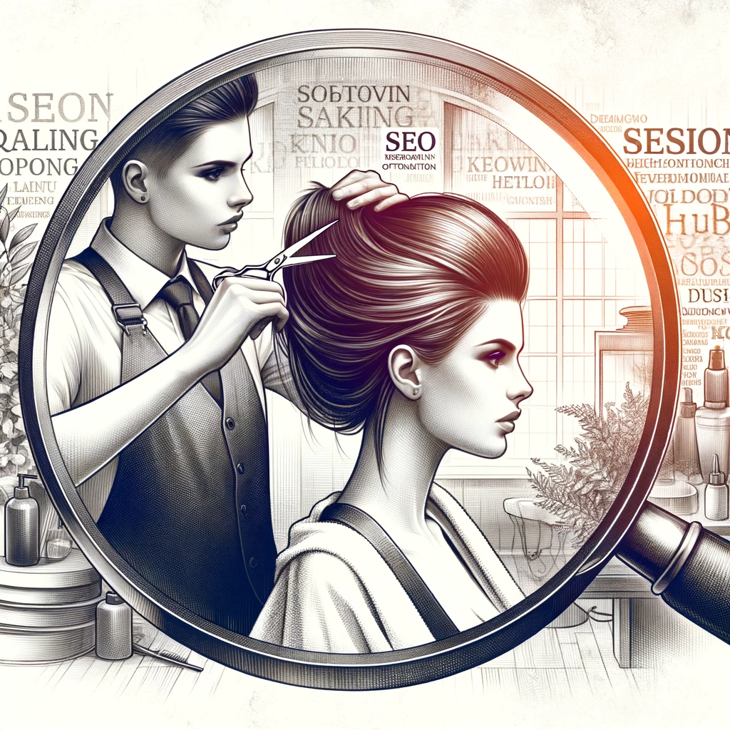 Ilustracja fryzjera pracującego przy modelce.
