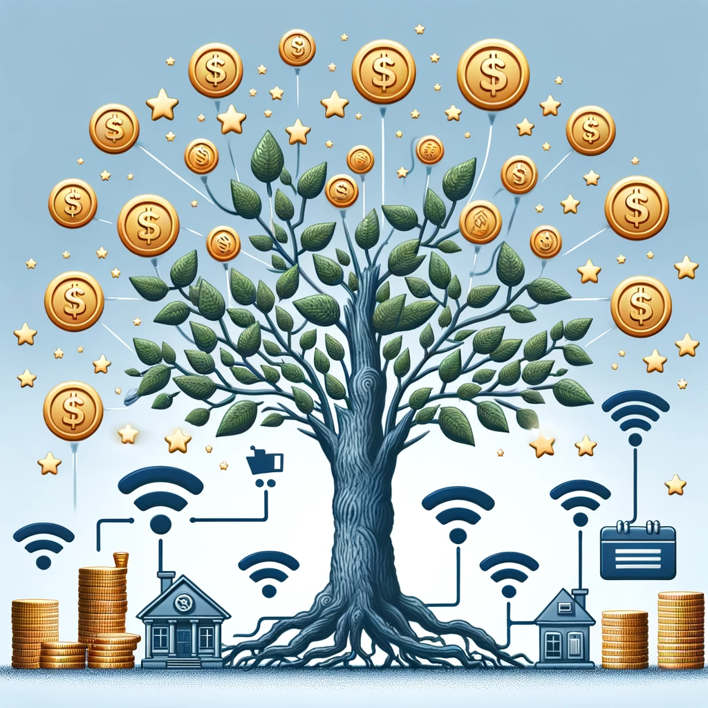 Drzewo reklamy internetu wytwarzające pieniądze