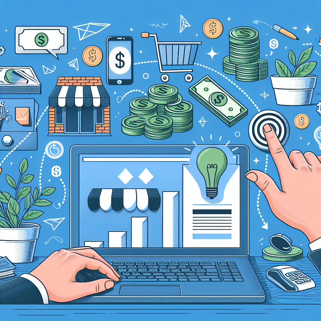 Ilustracja e-commerce i zarządzania finansami online.