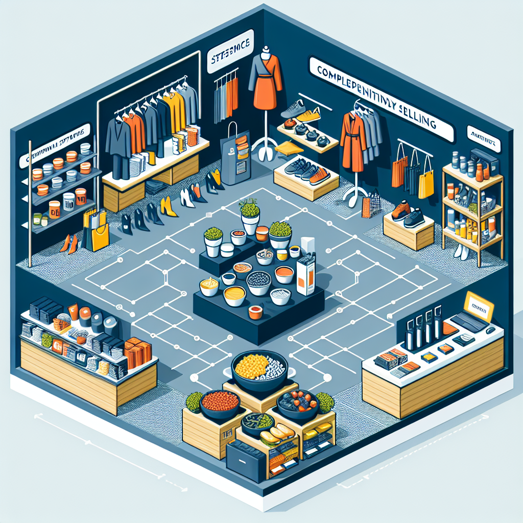 Ilustracja isometryczna sklepu z produktami i ubraniami.