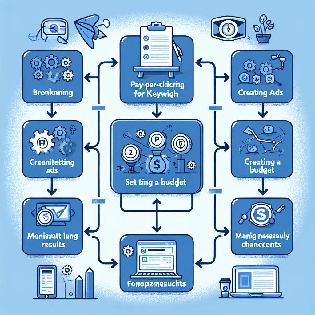 Infografika procesu tworzenia i zarządzania reklamami online.