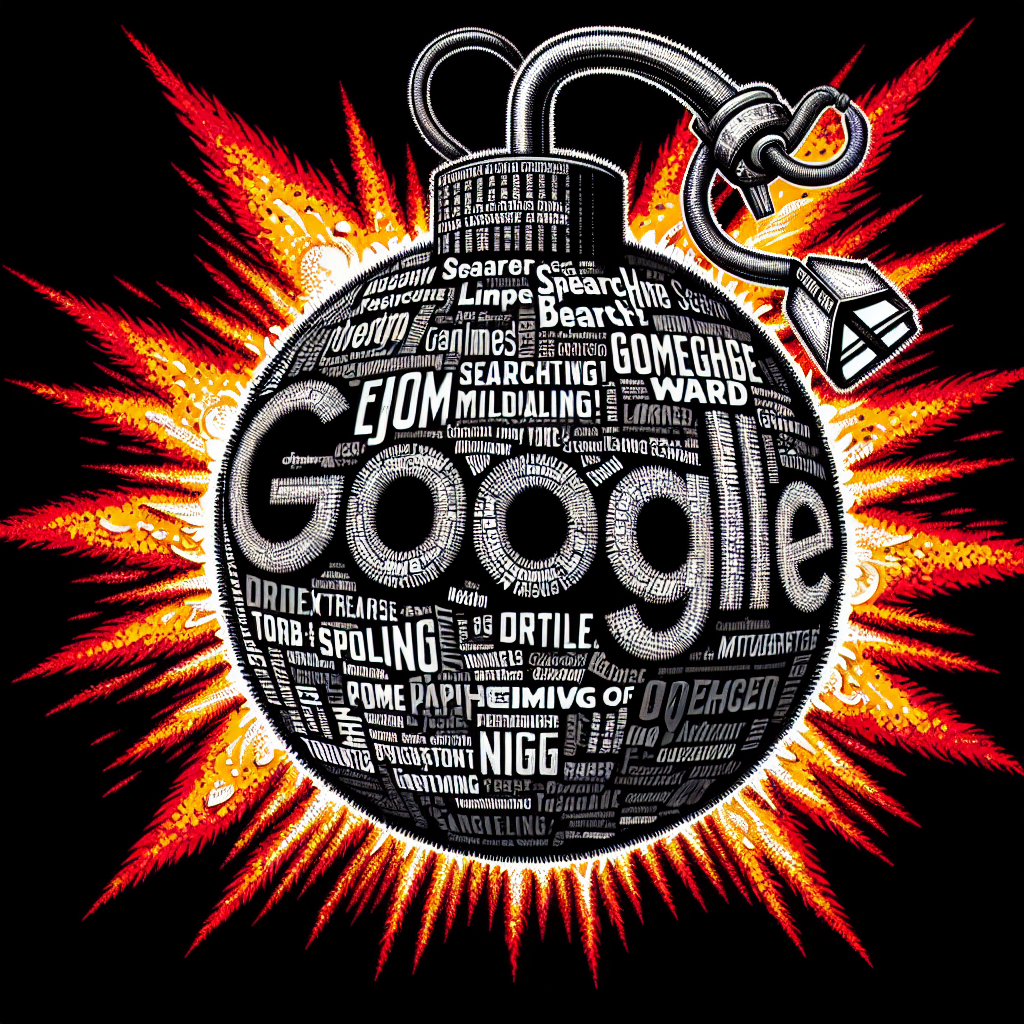 Grafika bomba z napisem Google i eksplozją.