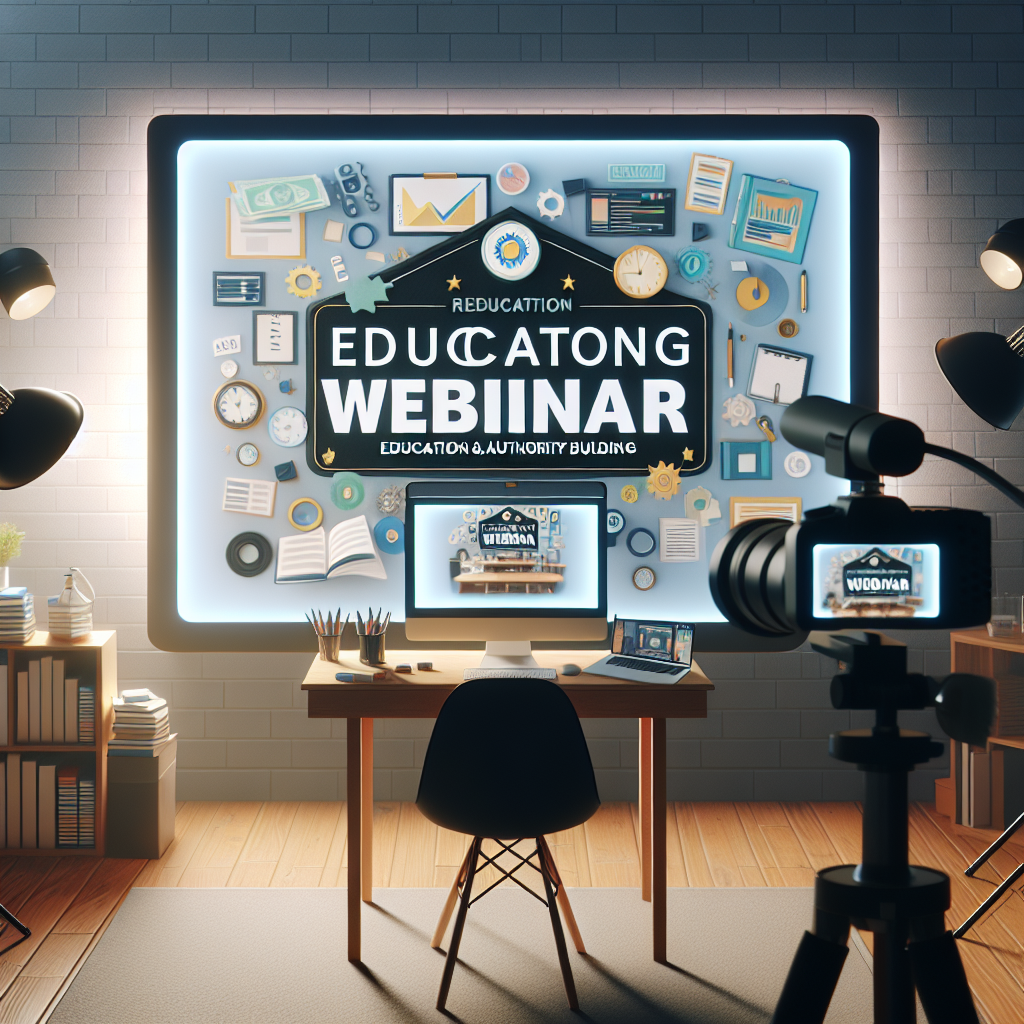 Studio webinarowe, kamera, ekran z napisem "Education Webinar".