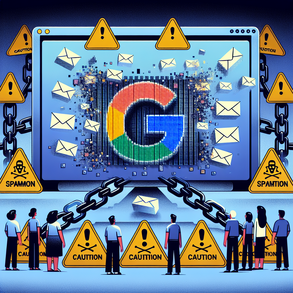 Ilustracja problemu spamu komputerowego z logo Google.