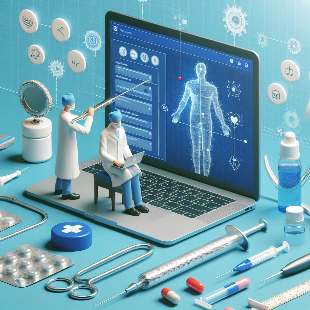 Lekarze z laptopem prezentujący technologię medyczną 3D.