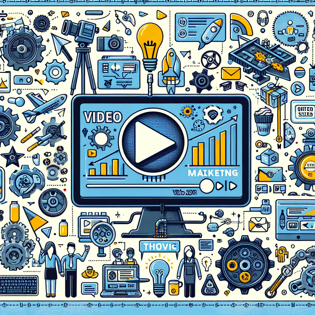 Kolorowa ilustracja marketingu wideo i multimedialnych gadżetów.