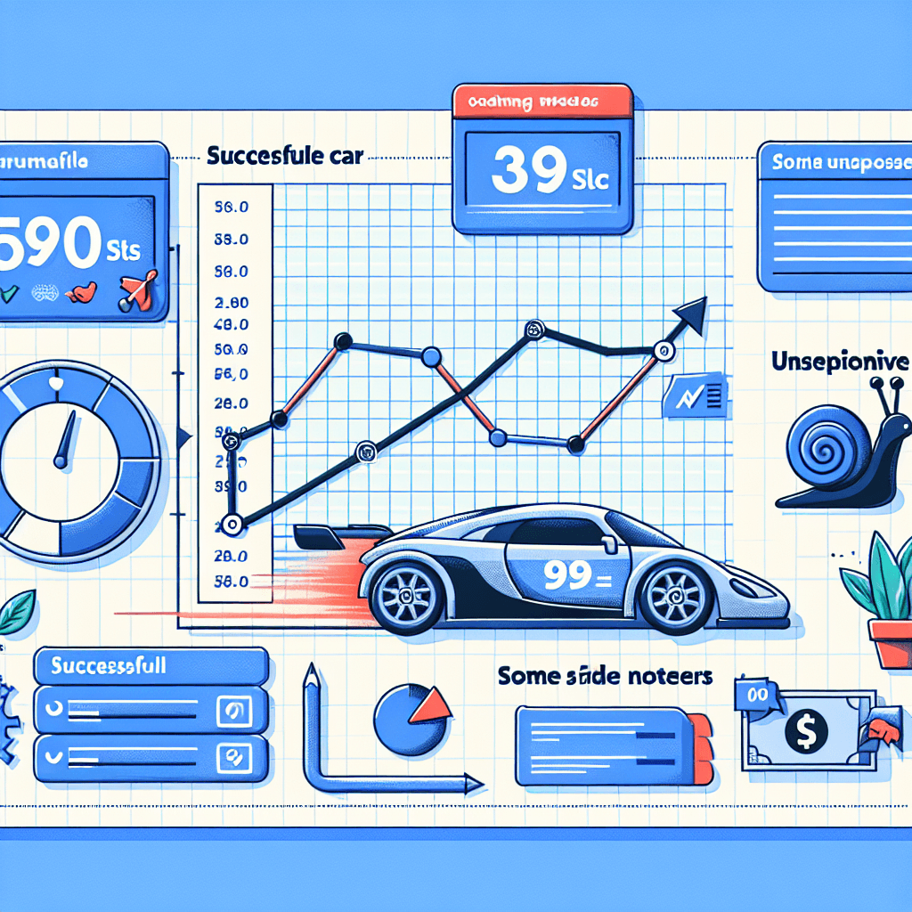 Infografika sukcesu samochodu z wykresami i wskaźnikami.