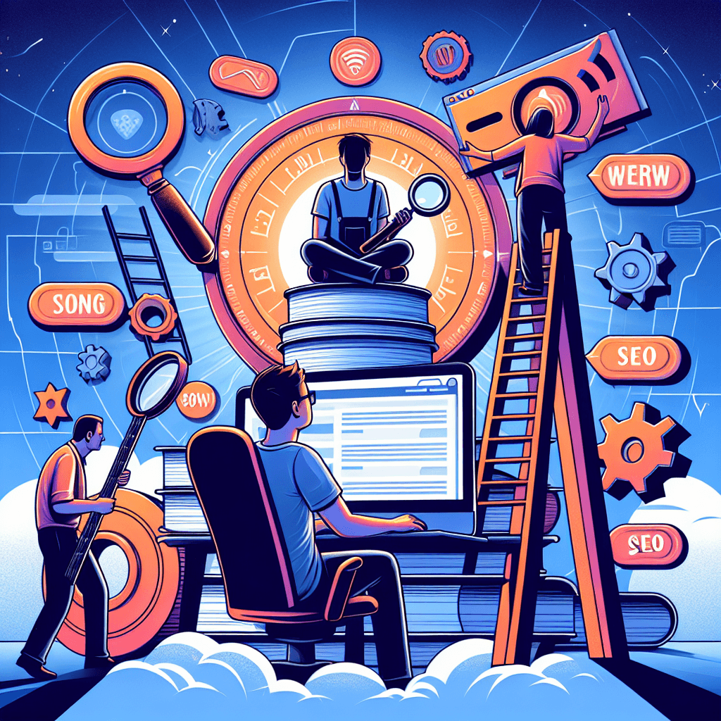 Ilustracja osób pracujących nad projektami SEO i marketingiem