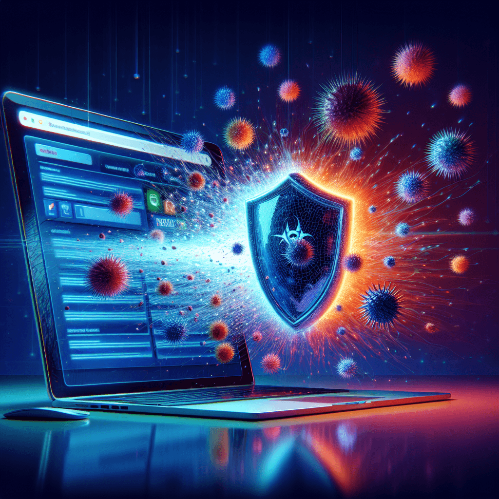 Laptop z oprogramowaniem antywirusowym blokuje wirusy