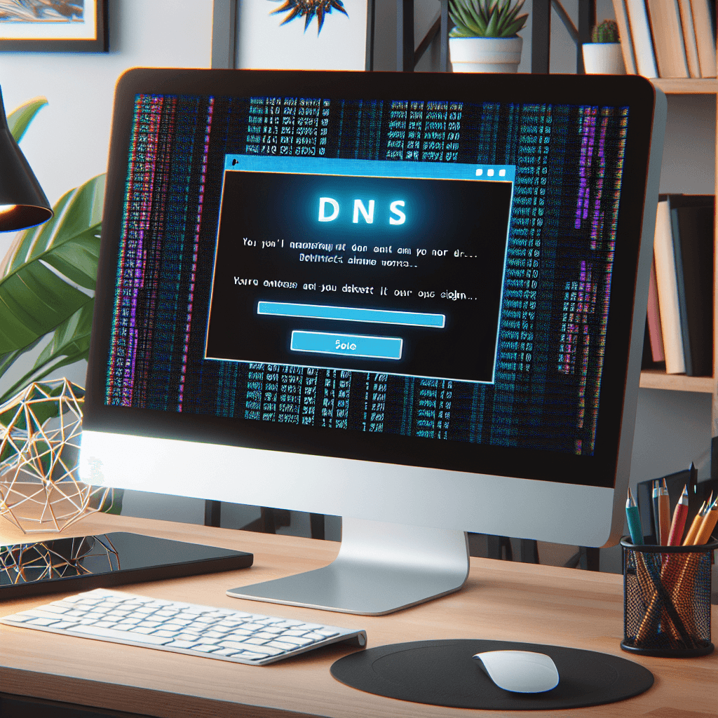 Ekran komputera z błędem DNS