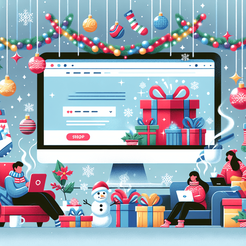 Świąteczne zakupy online, prezenty, laptop, śnieg.