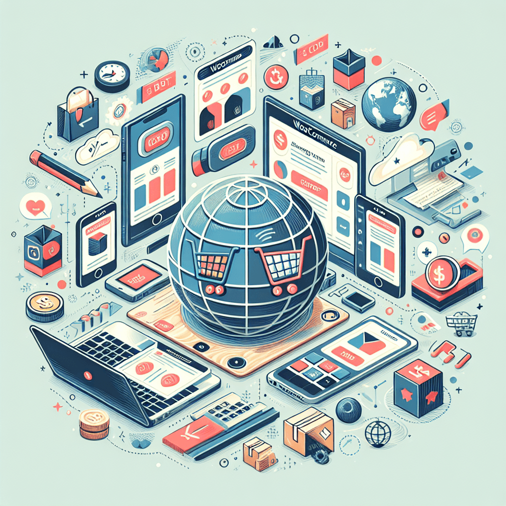 E-commerce ilustracja z komputerami i smartfonami