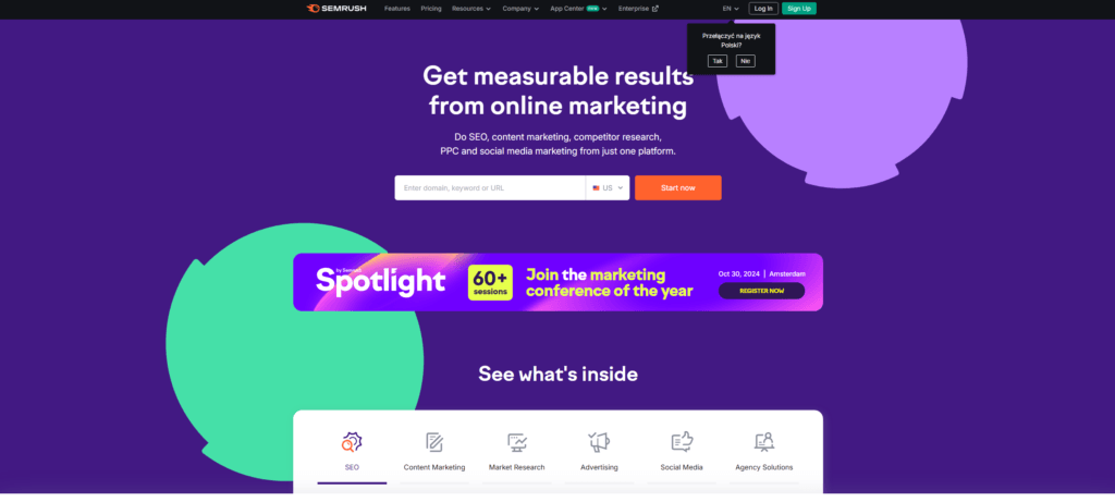 Strona główna SEMrush marketing online