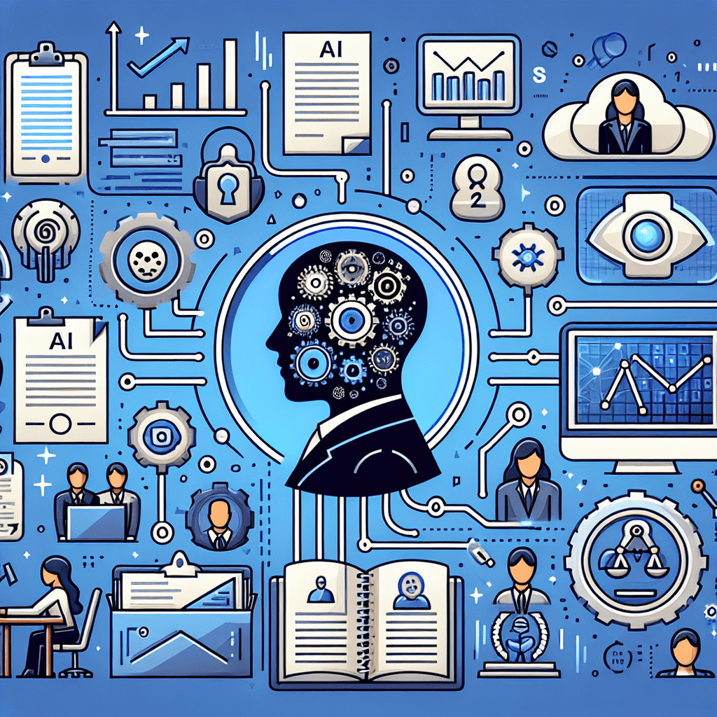 Ilustracja technologii AI z ikonami i diagramami