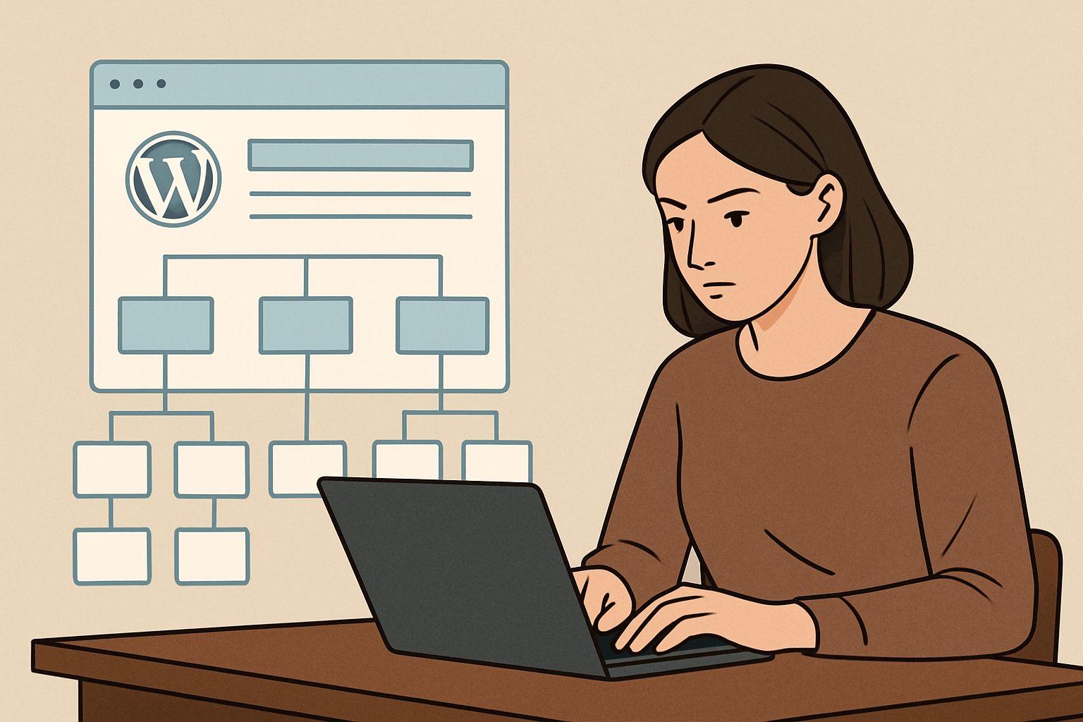 Kobieta pracuje nad strukturą strony WordPress
