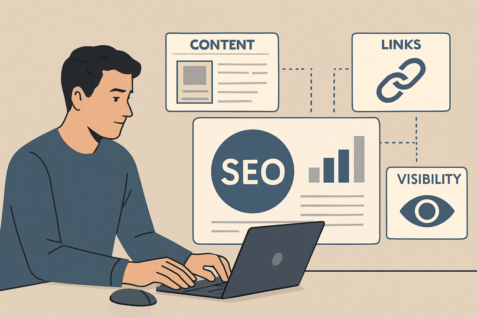 Specjalista SEO pracujący przy laptopie z analizą
