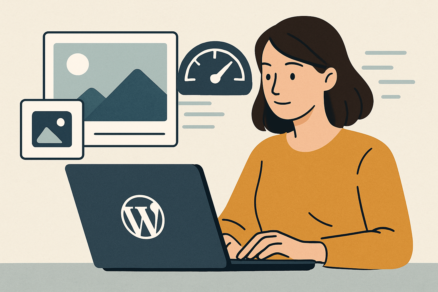 Kobieta pracująca na laptopie z WordPress