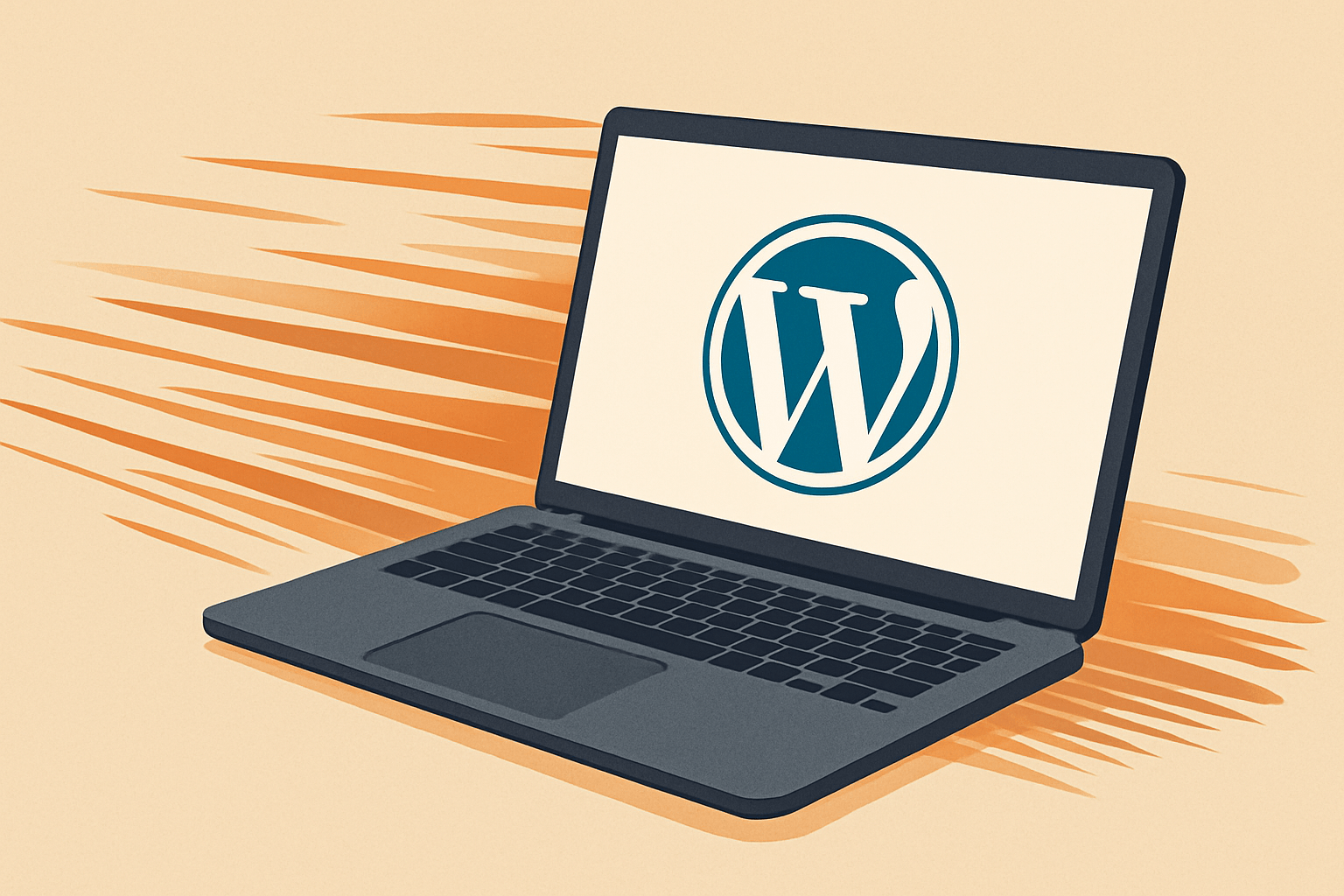 jak przyspieszyć wordpress bez wymiany motywu i bez przepłacania za hosting image Laptop z logo WordPress na ekranie