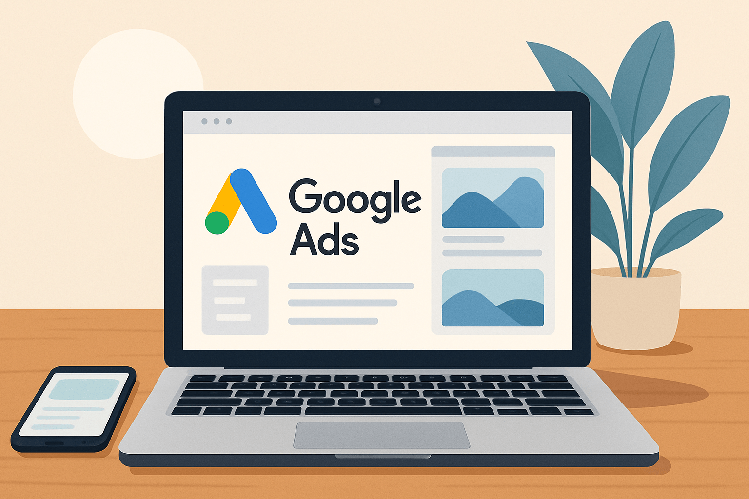 jak ustawić kampanię discovery w google ads, żeby budować popyt na etapie inspiracji image Laptop z Google Ads na ekranie