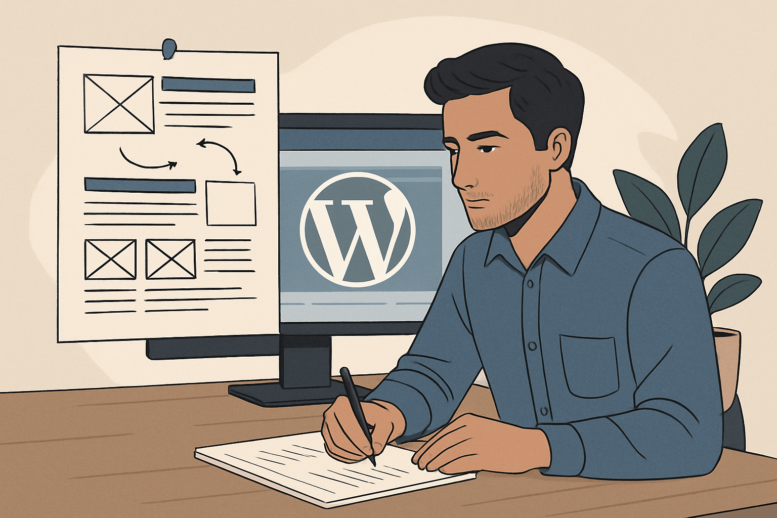 jak zaplanować proces tworzenia strony internetowej krok po kroku, żeby uniknąć poprawek i opóźnień image Projektowanie strony WordPress przy biurku