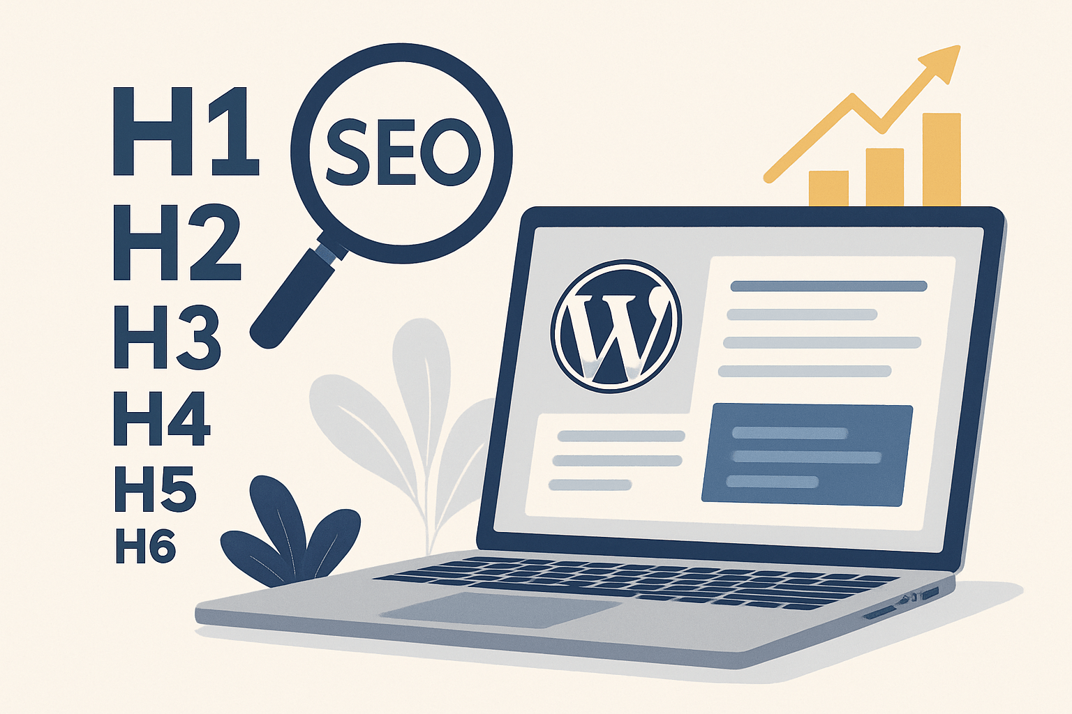 Laptop z WordPress i elementami SEO