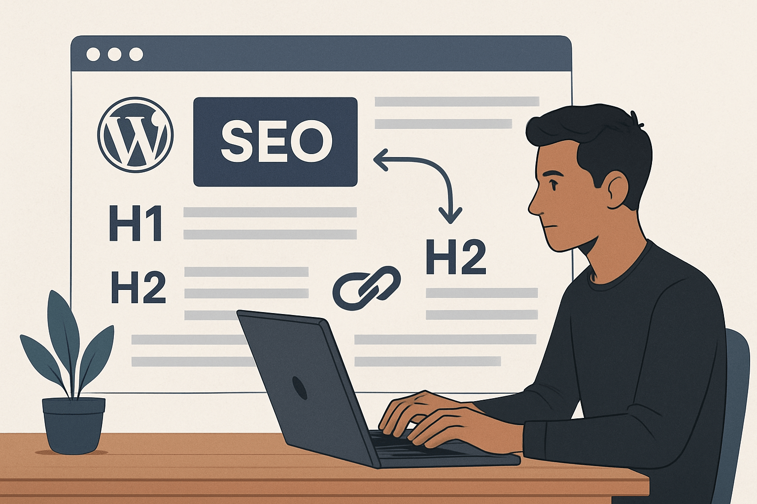 struktura treści pod seo: jak układać nagłówki, sekcje i linkowanie wewnętrzne image Specjalista SEO pracuje nad stroną WordPress