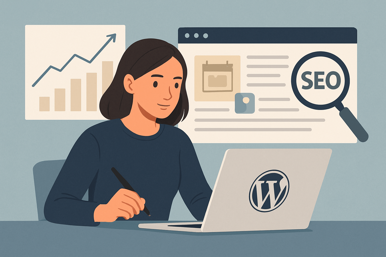Specjalistka SEO pracuje na laptopie z WordPress