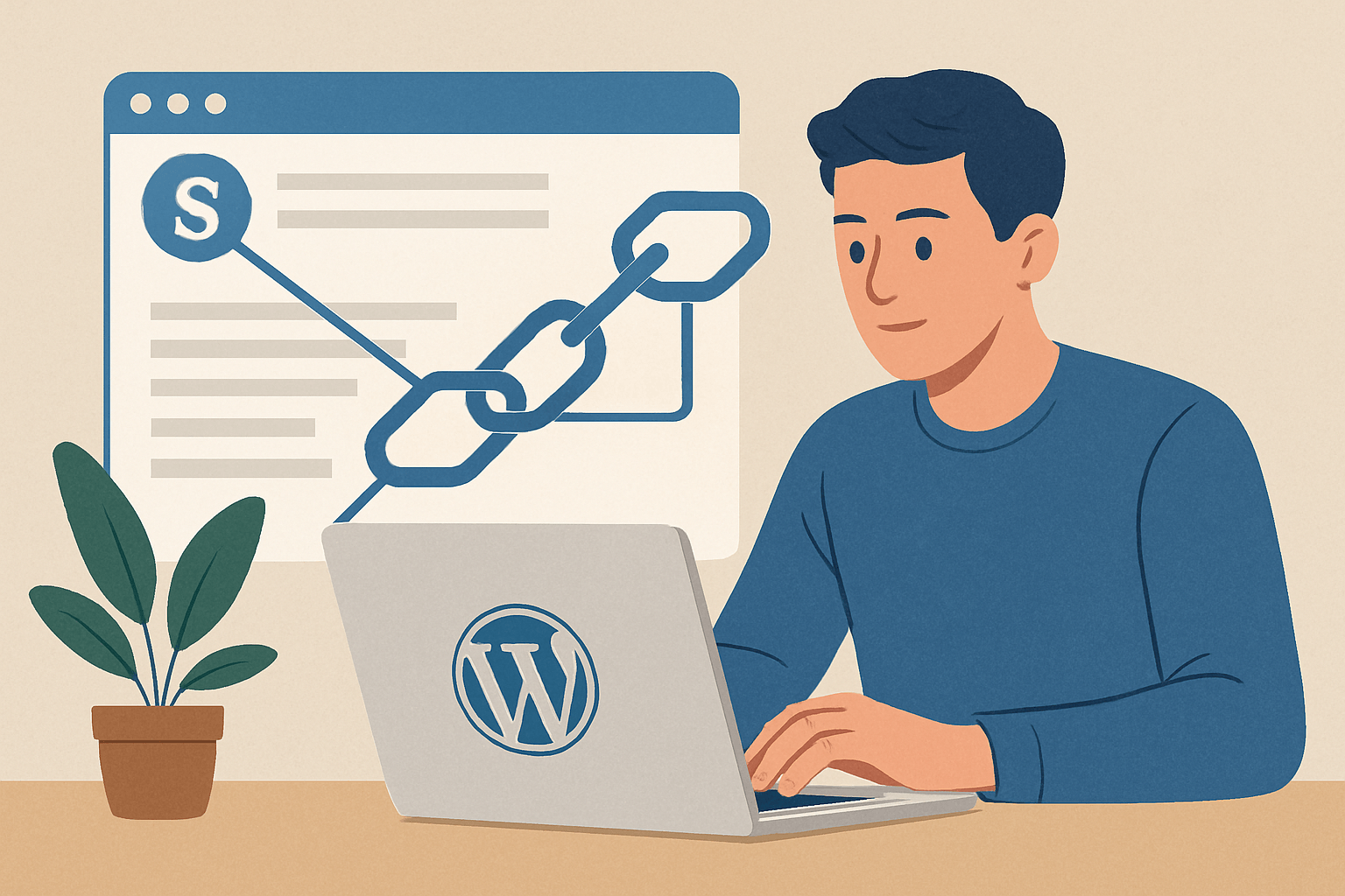Mężczyzna pracuje na laptopie z WordPress