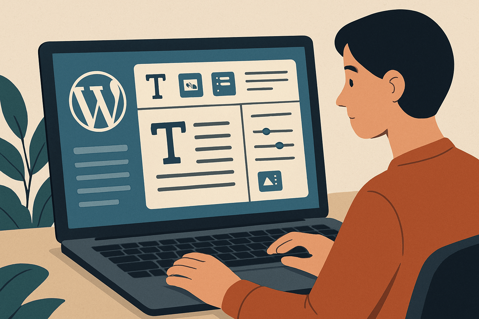 jak dobrać i skonfigurować edytor blokowy wordpress do wygodnej pracy image Osoba edytuje stronę w WordPress na laptopie
