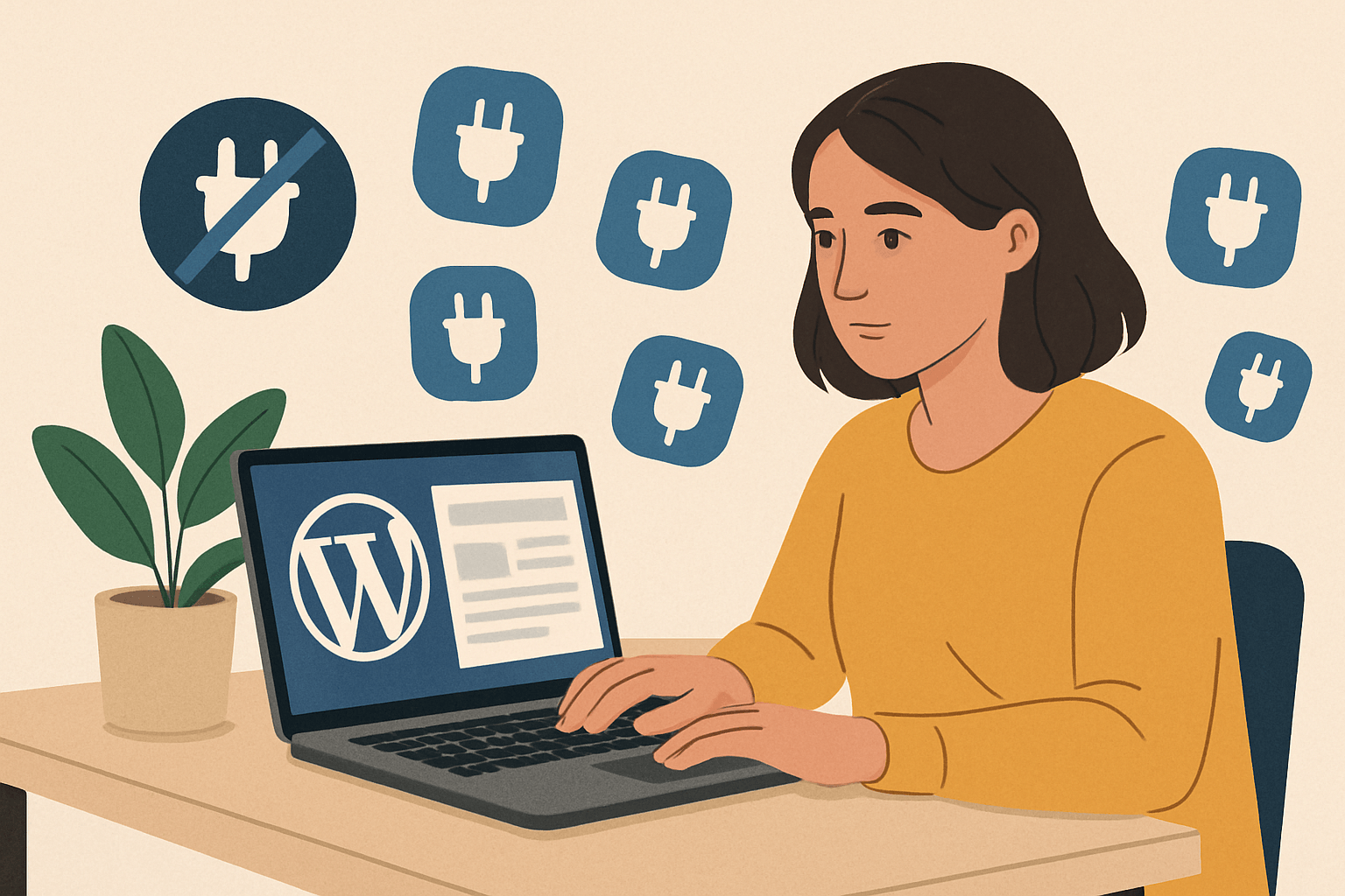Kobieta pracująca na laptopie z WordPressem i wtyczkami