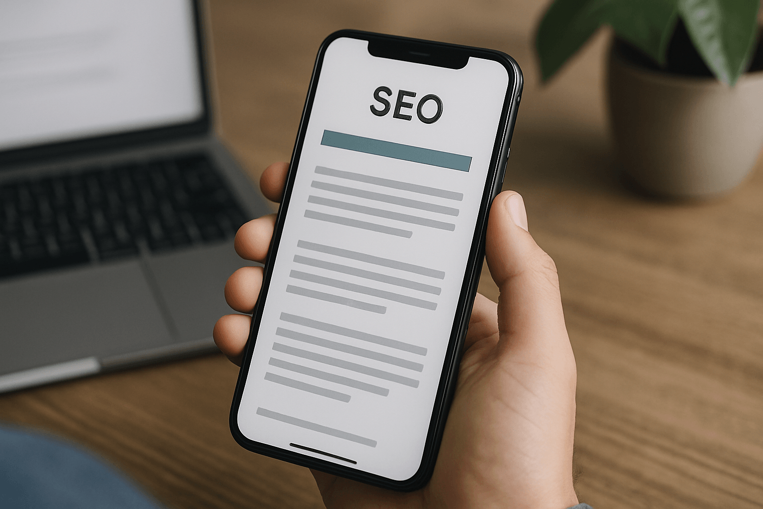 Smartfon z napisem SEO w dłoni