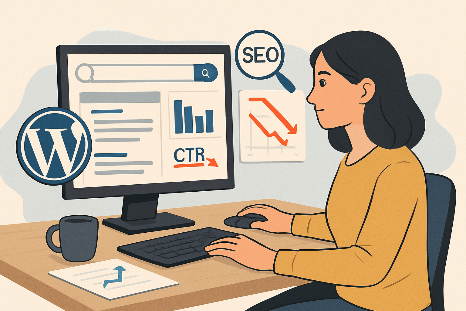Specjalistka SEO analizuje statystyki WordPress na komputerze