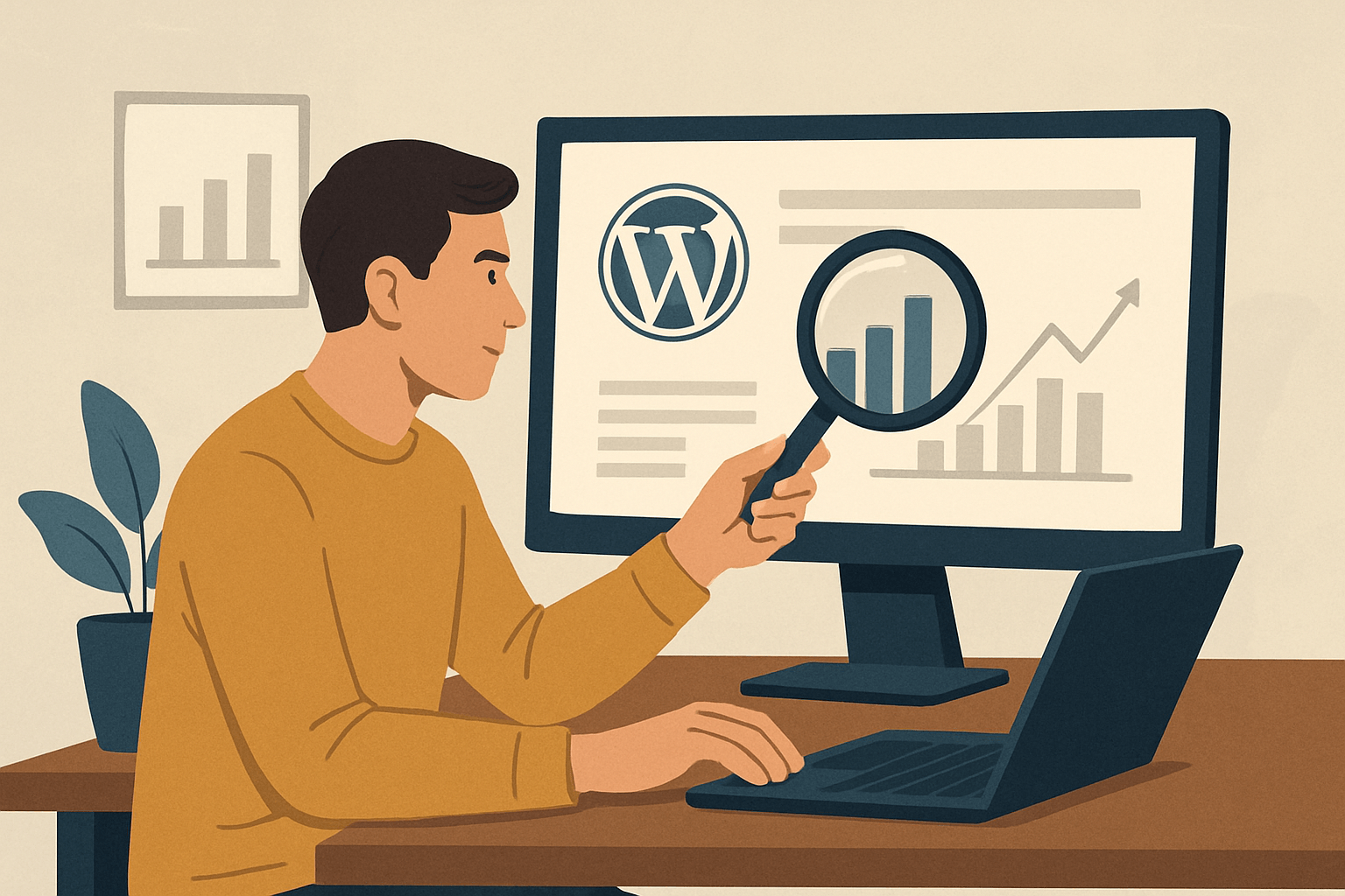 jak przeprowadzić audyt treści w wordpressie i odzyskać ruch z archiwalnych wpisów image Analiza statystyk WordPress na monitorze komputera