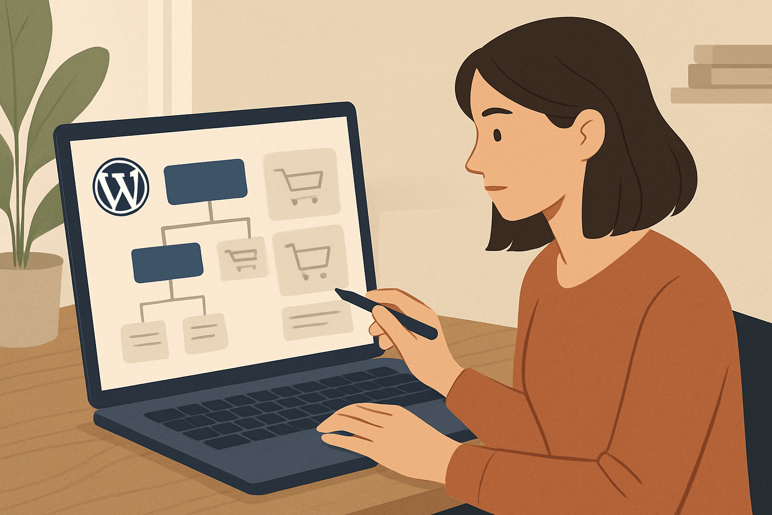 Kobieta projektuje sklep internetowy w WordPress