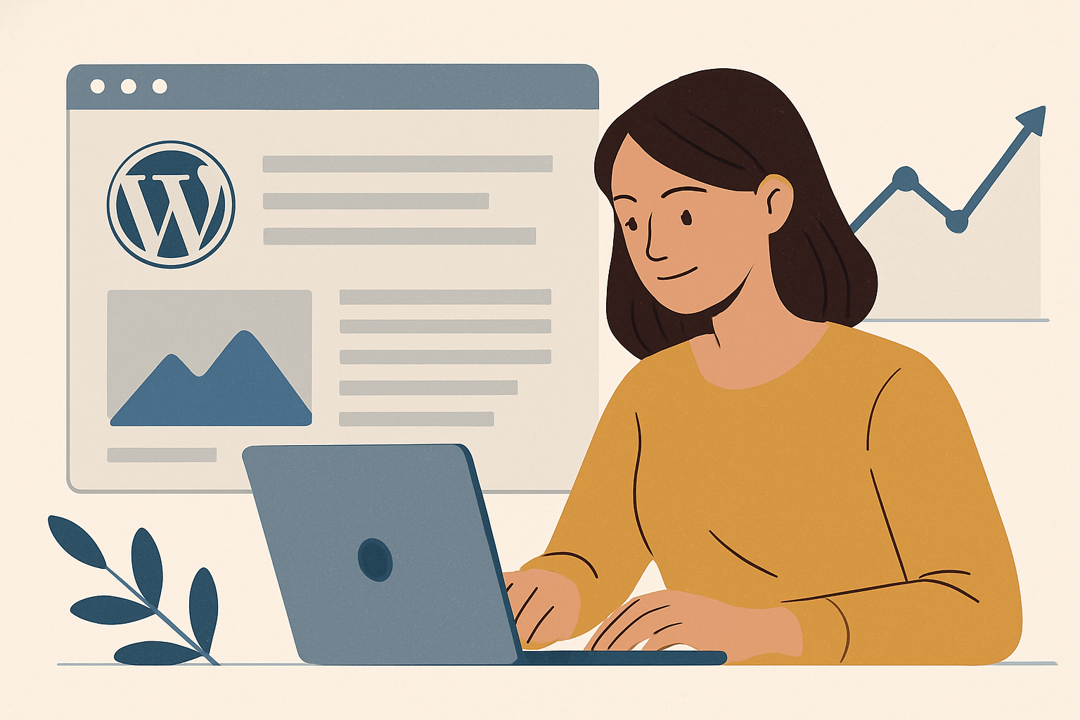Kobieta pracująca przy laptopie z WordPress