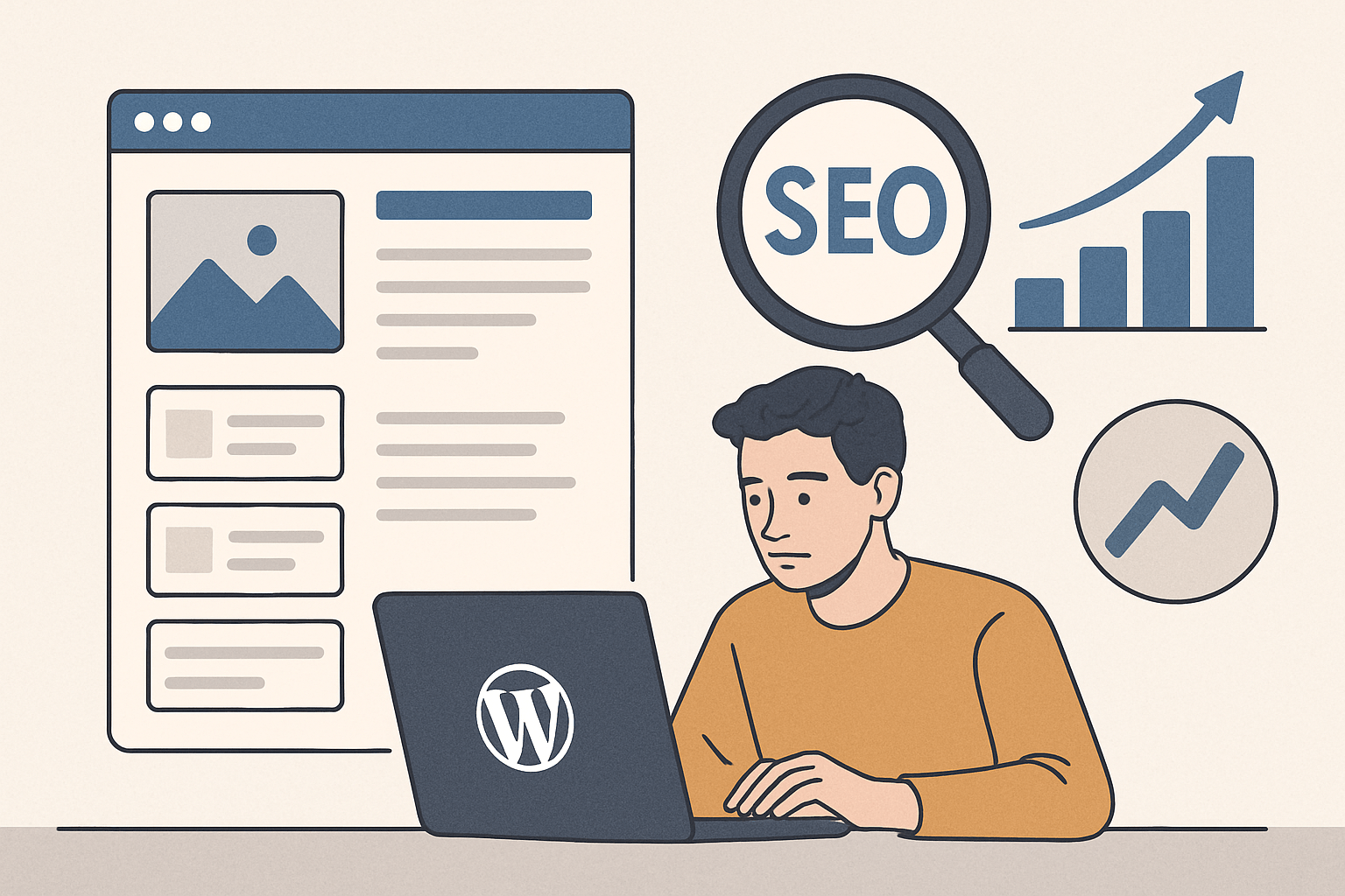 Specjalista SEO pracujący przy laptopie WordPress