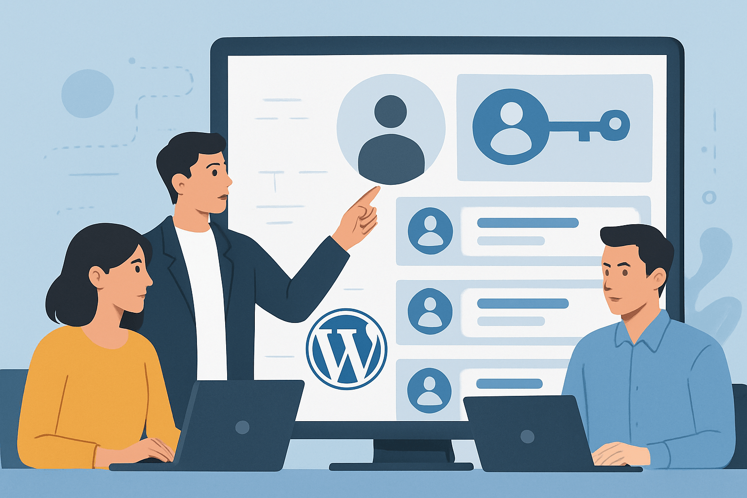 jak wdrożyć role i uprawnienia użytkowników w wordpressie w większym zespole image Zarządzanie użytkownikami WordPress na ekranie komputera