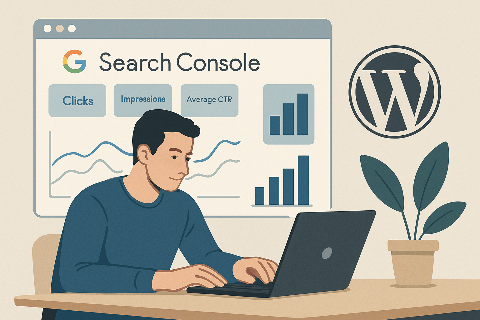 jak wykorzystać dane z google search console do wyboru tematów na bloga seo image Mężczyzna analizuje dane w Google Search Console